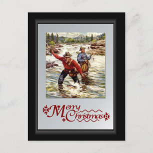 Fly fishing on the river holiday postcard