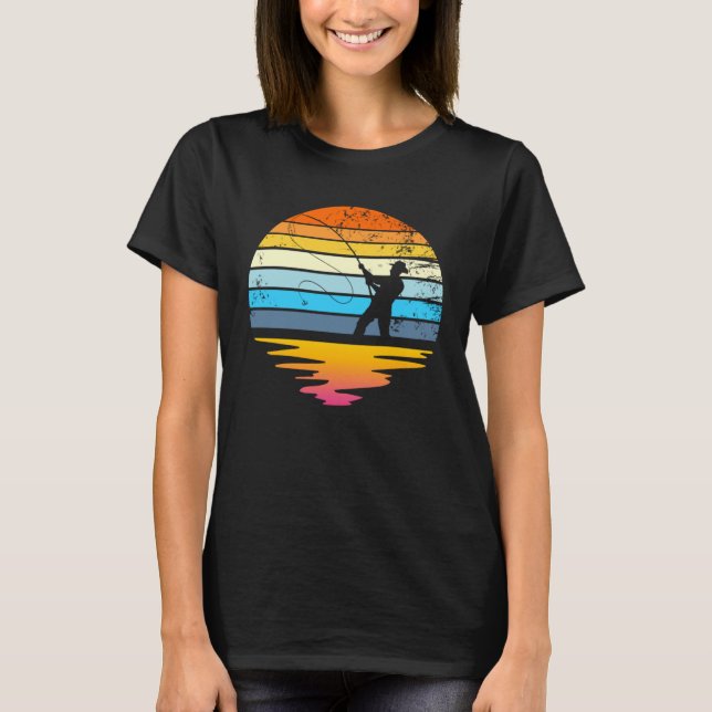 Fly Fishing Retro Sunset  Angler Fisherman Fly Fis T-Shirt (Front)
