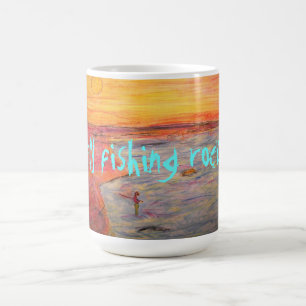 fly fishing rocks sunset coffee mug
