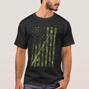 Fly Fishing Rod and Reel American Flag Camouflage T-Shirt