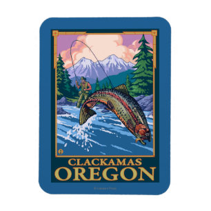 Fly Fishing Scene - Clackamas, Oregon Magnet