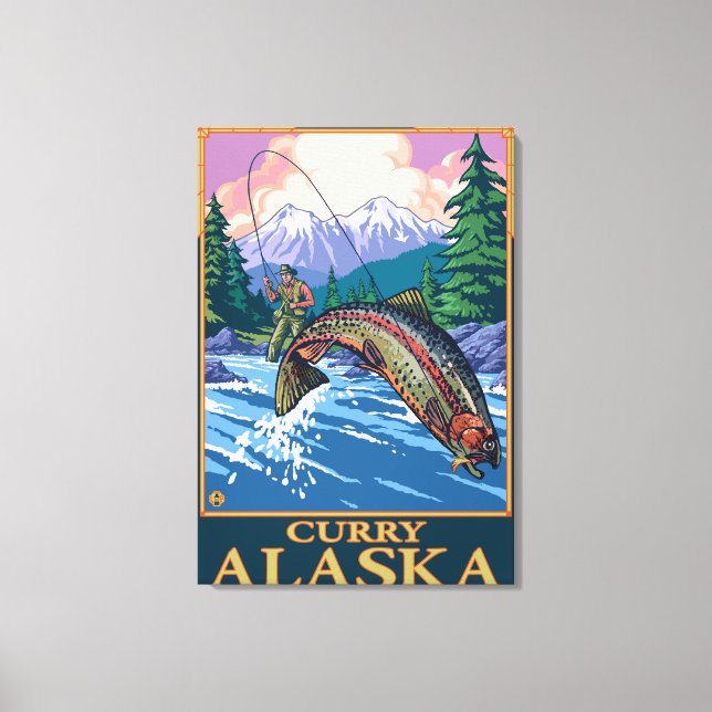 Fly Fishing Scene - Curry, Alaska Canvas Print (Front)