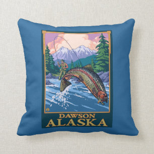 Fly Fishing Scene - Dawson, Alaska Cushion