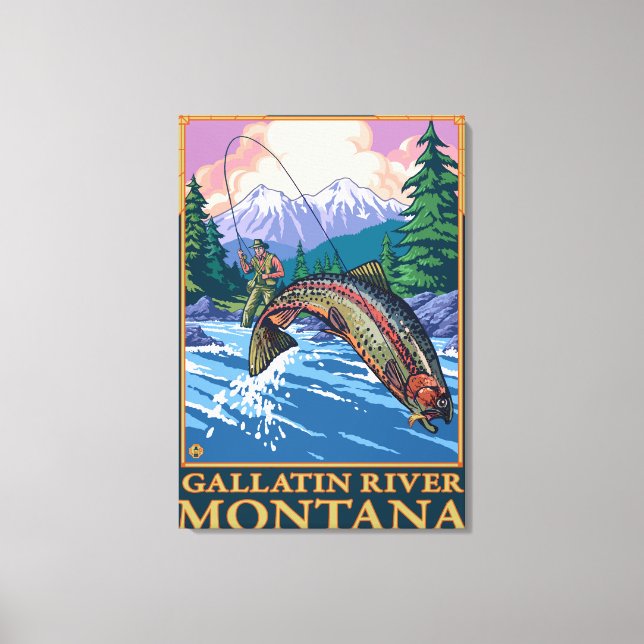 Fly Fishing Scene - Gallatin River, Montana Canvas Print (Front)