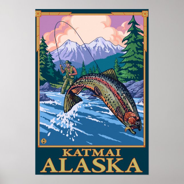 Fly Fishing Scene - Katmai, Alaska Poster (Front)