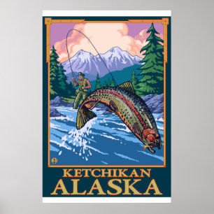 Fly Fishing Scene - Ketchikan, Alaska Poster