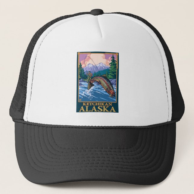 Fly Fishing Scene - Ketchikan, Alaska Trucker Hat (Front)