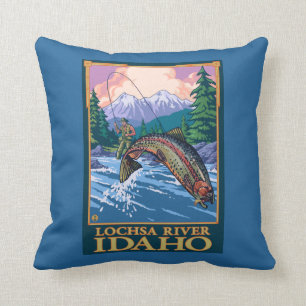Fly Fishing Scene - Lochsa River, Idaho Cushion