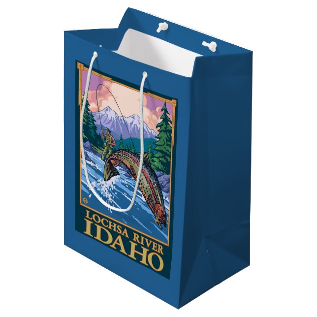 Fly Fishing Scene - Lochsa River, Idaho Medium Gift Bag (Front Angled)