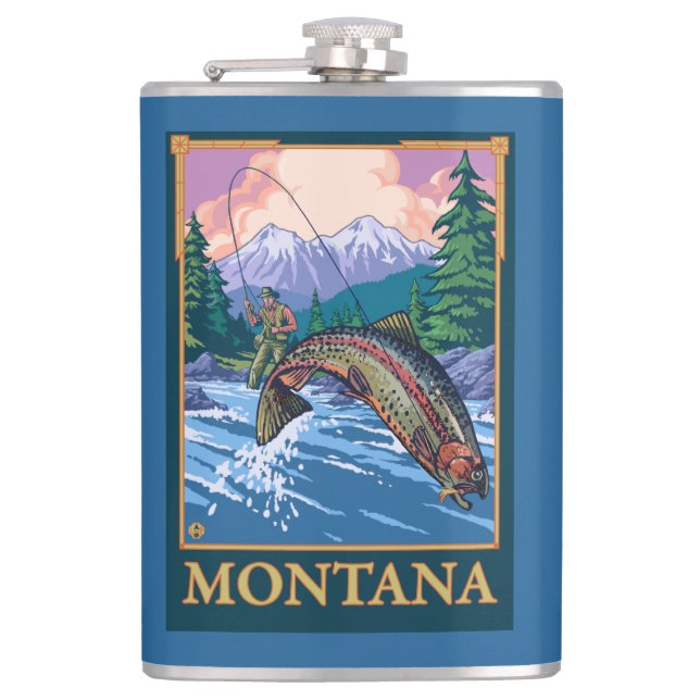 Fly Fishing Scene - Montana Hip Flask (Front)