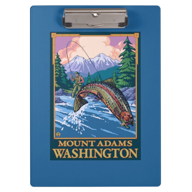 Fly Fishing Scene - Mount Adams, Washington Clipboard (Front)