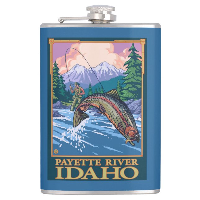 Fly Fishing Scene - Payette River, Idaho Hip Flask (Front)