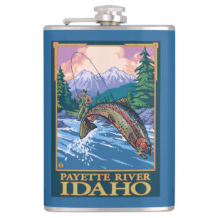 Fly Fishing Scene - Payette River, Idaho Hip Flask