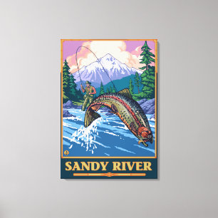 Fly Fishing Scene - Sandy River, Oregon Canvas Print