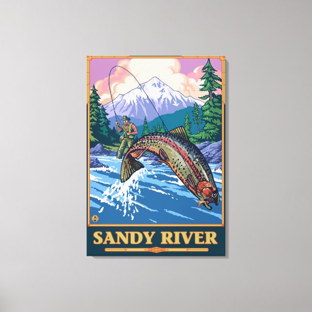 Fly Fishing Scene - Sandy River, Oregon Canvas Print (Front)
