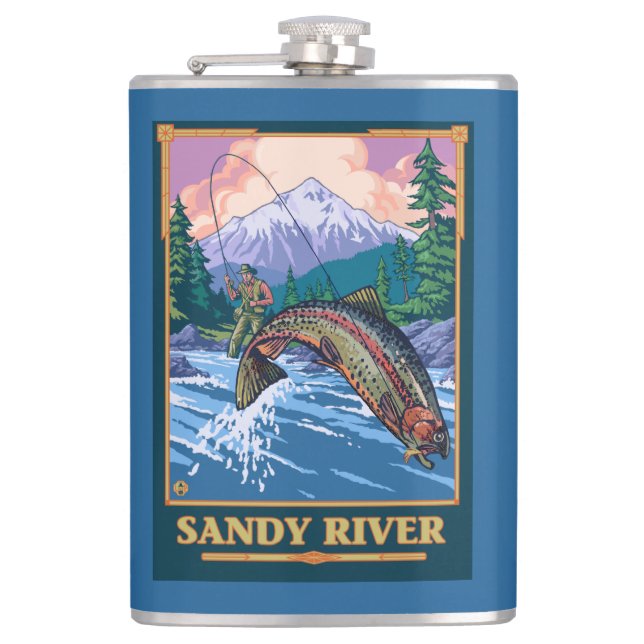 Fly Fishing Scene - Sandy River, Oregon Hip Flask (Front)