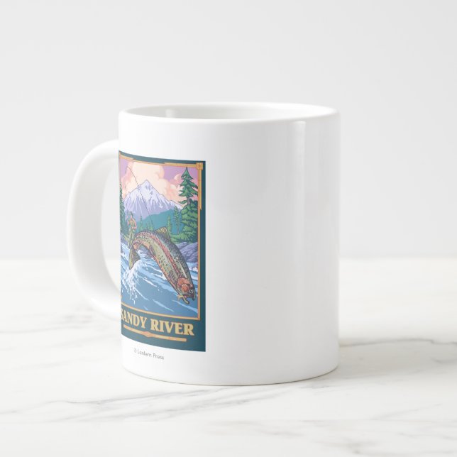 Fly Fishing Scene - Sandy River, Oregon Large Coffee Mug (Front Left)