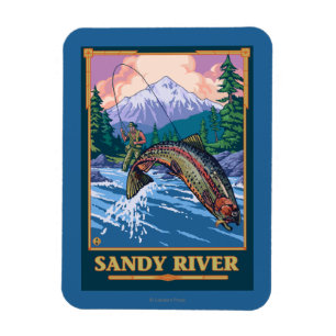 Fly Fishing Scene - Sandy River, Oregon Magnet
