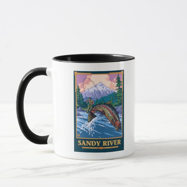 Fly Fishing Scene - Sandy River, Oregon Mug (Left)