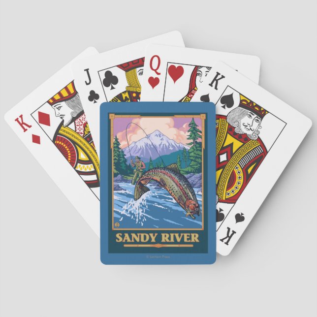 Fly Fishing Scene - Sandy River, Oregon Playing Cards (Back)
