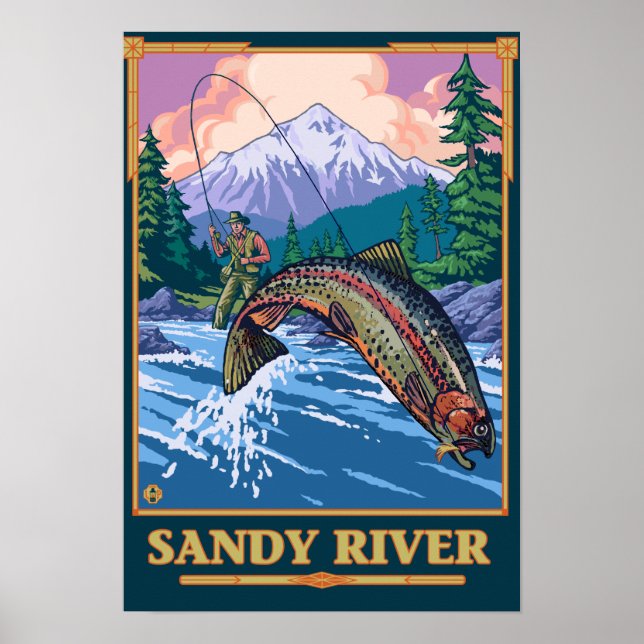 Fly Fishing Scene - Sandy River, Oregon Poster (Front)
