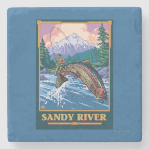 Fly Fishing Scene - Sandy River, Oregon Stone Coaster