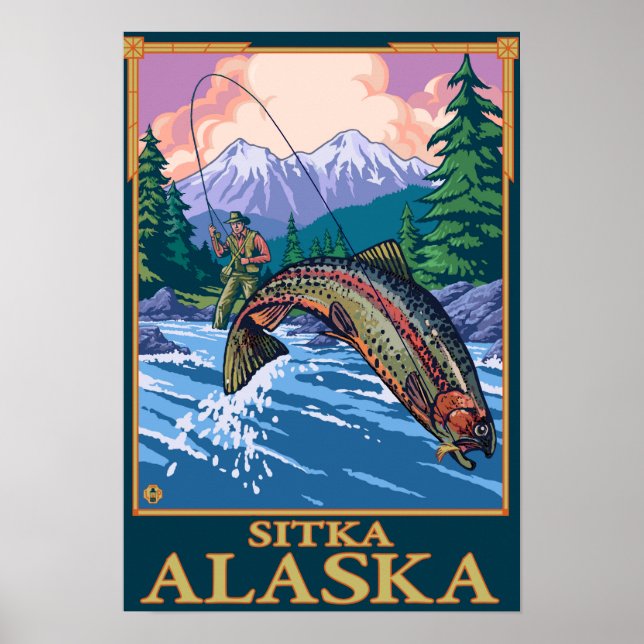 Fly Fishing Scene - Sitka, Alaska Poster (Front)