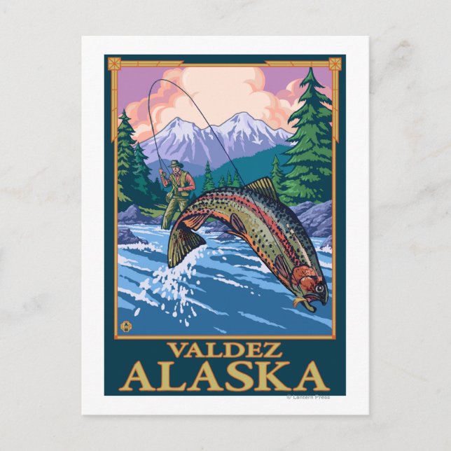 Fly Fishing Scene - Valdez, Alaska Postcard (Front)