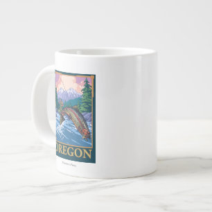 Fly Fishing Scene- Vintage Travel Poster Large Coffee Mug