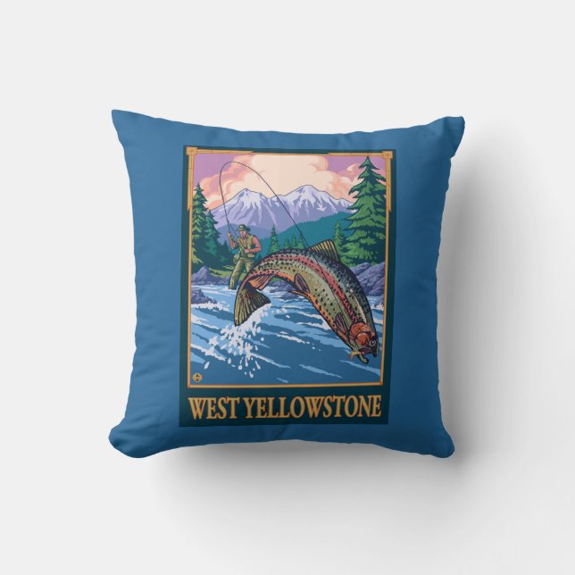 Fly Fishing Scene - West Yellowstone Cushion (Front)