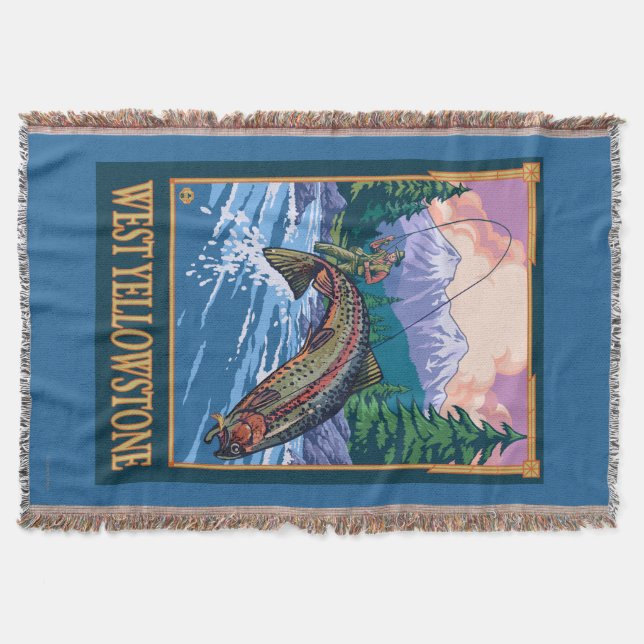 Fly Fishing Scene - West Yellowstone Throw Blanket (Front)