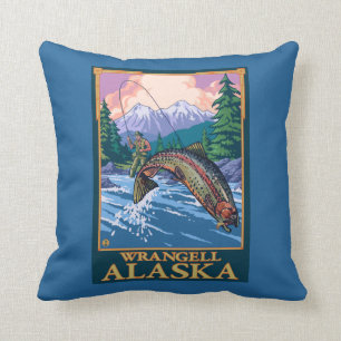 Fly Fishing Scene - Wrangell, Alaska Cushion