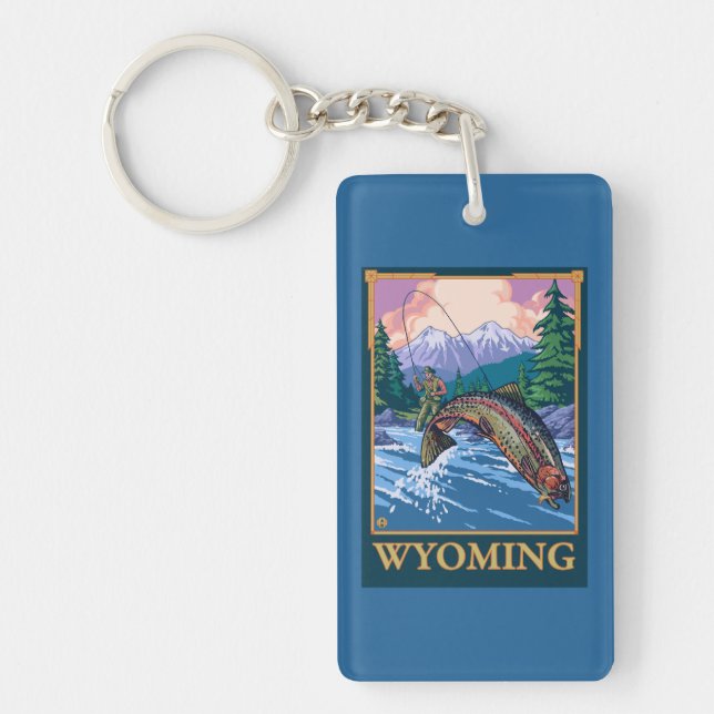 Fly Fishing Scene - Wyoming Key Ring (Front)
