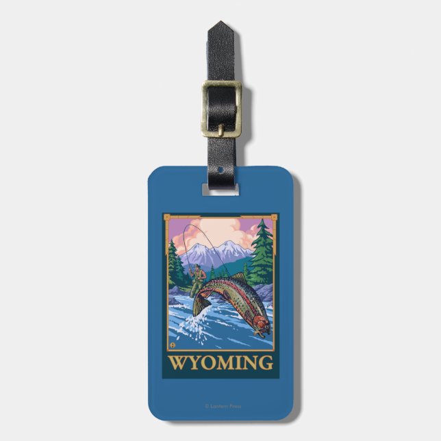 Fly Fishing Scene - Wyoming Luggage Tag (Front Vertical)