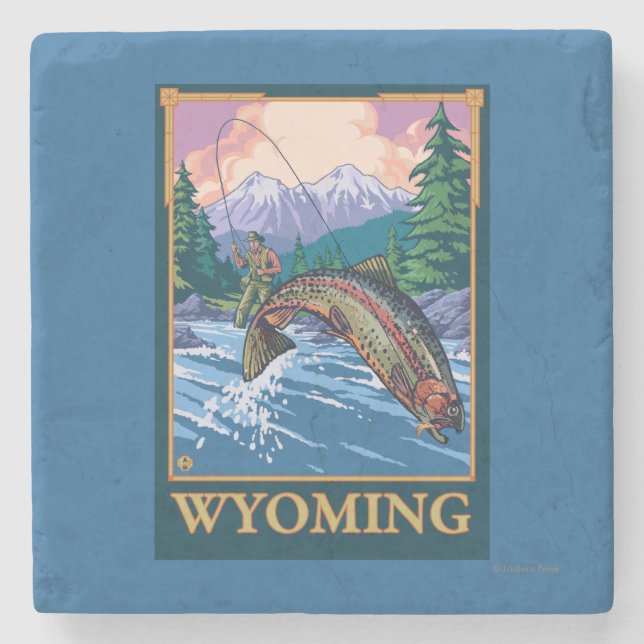 Fly Fishing Scene - Wyoming Stone Coaster (Front)
