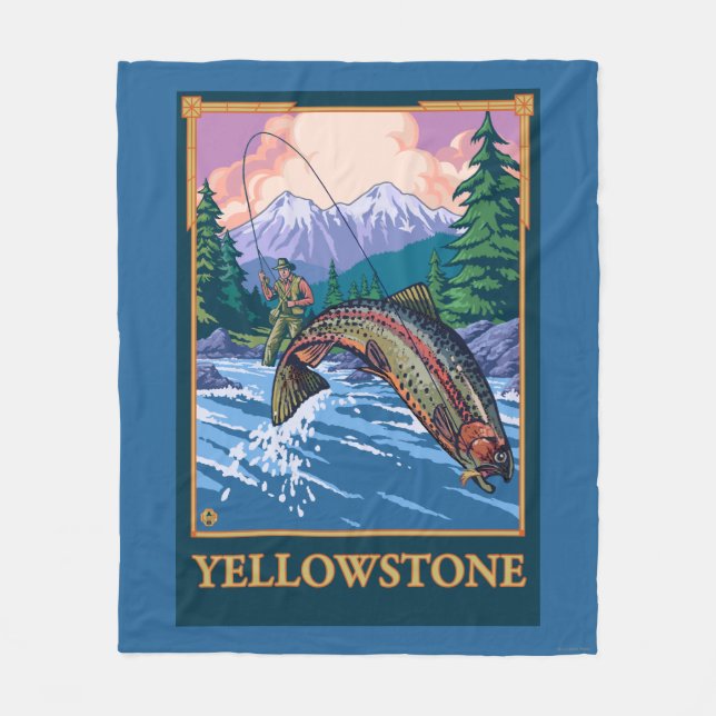 Fly Fishing Scene - Yellowstone National Park Fleece Blanket (Front)
