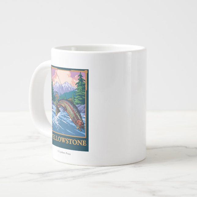 Fly Fishing Scene - Yellowstone National Park Large Coffee Mug (Front Left)