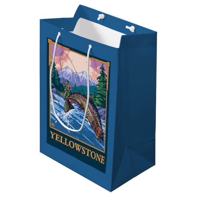 Fly Fishing Scene - Yellowstone National Park Medium Gift Bag (Front Angled)