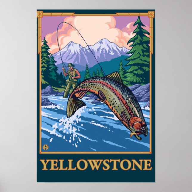 Fly Fishing Scene - Yellowstone National Park Poster (Front)