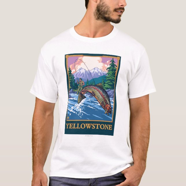 Fly Fishing Scene - Yellowstone National Park T-Shirt (Front)