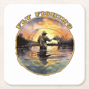 Fly Fishing Square Paper Coaster
