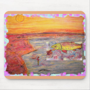 fly fishing sunset mouse mat