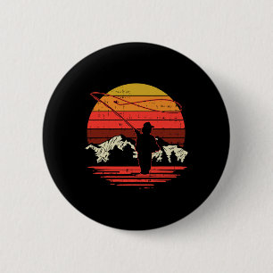 Fly Fishing Sunset Retro Trout Angling Fisherman A 6 Cm Round Badge