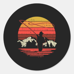 Fly Fishing Sunset Retro Trout Angling Fisherman A Classic Round Sticker