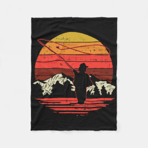 Fly Fishing Sunset Retro Trout Angling Fisherman A Fleece Blanket