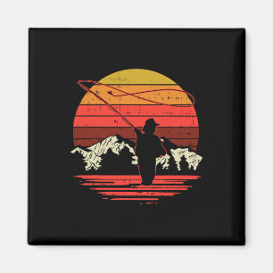 Fly Fishing Sunset Retro Trout Angling Fisherman A Magnet