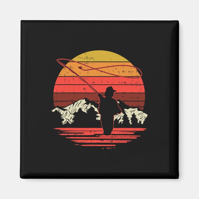 Fly Fishing Sunset Retro Trout Angling Fisherman A Magnet (Front)