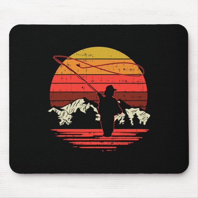 Fly Fishing Sunset Retro Trout Angling Fisherman A Mouse Mat (Front)
