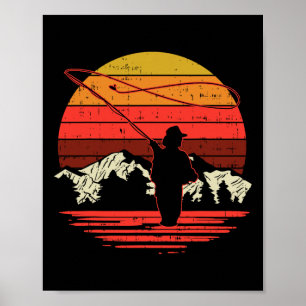 Fly Fishing Sunset Retro Trout Angling Fisherman A Poster