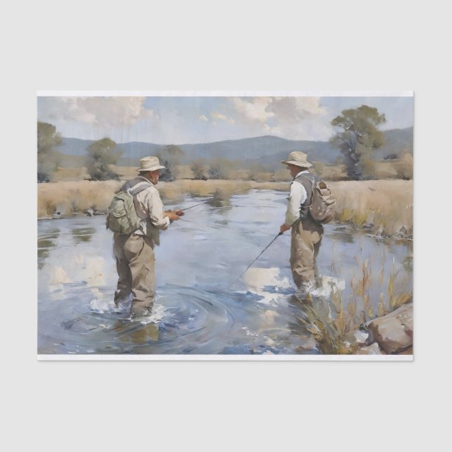 Fly Fishing the River Decoupage Tissue Paper (Front)